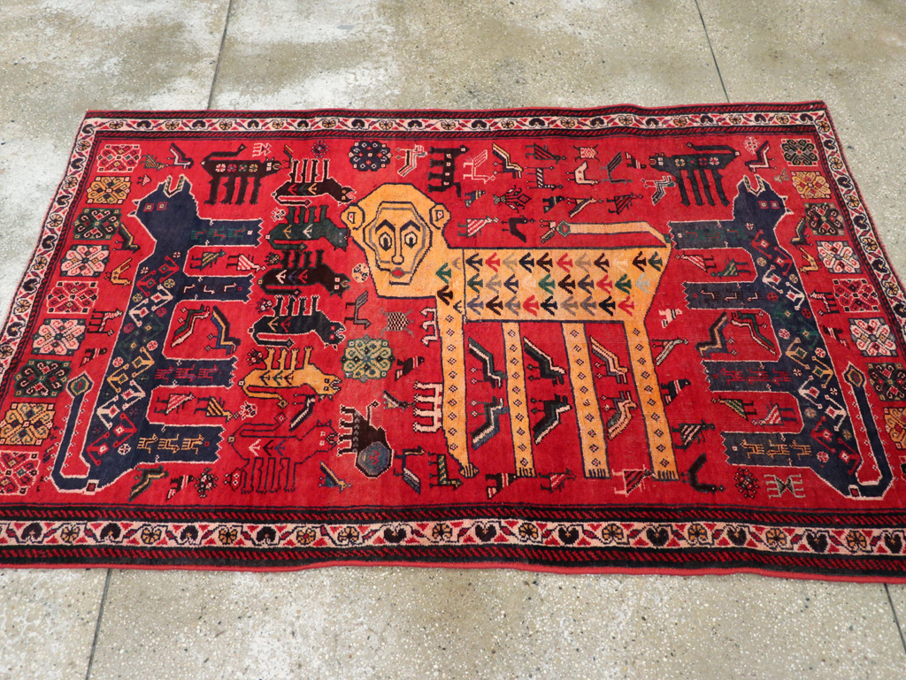 Vintage Persian Pictorial Afshar Accent Rug, No.25541 - Galerie Shabab