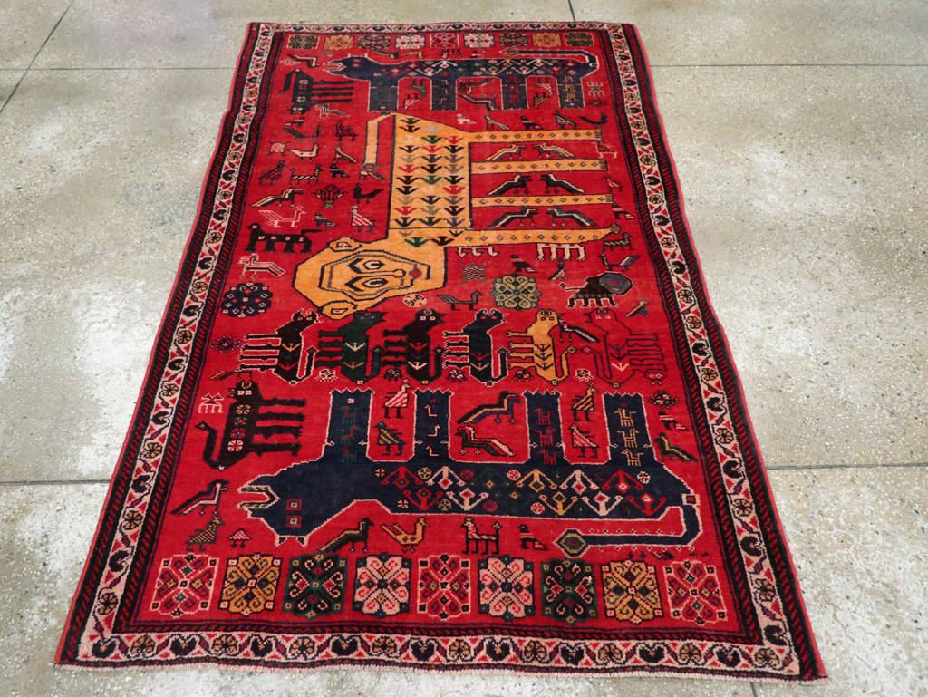 Vintage Persian Pictorial Afshar Accent Rug, No.25541 - Galerie Shabab