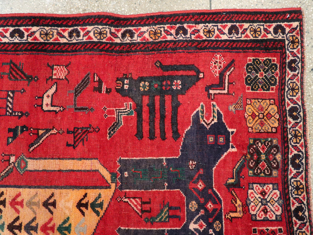 Vintage Persian Pictorial Afshar Accent Rug, No.25541 - Galerie Shabab