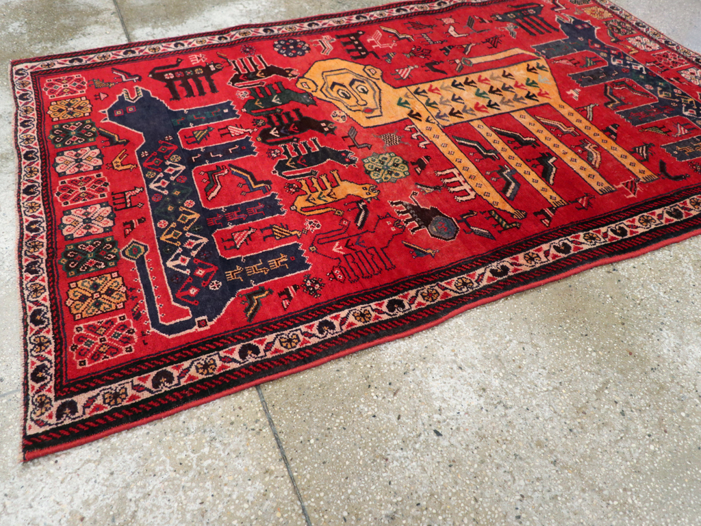 Vintage Persian Pictorial Afshar Accent Rug, No.25541 - Galerie Shabab