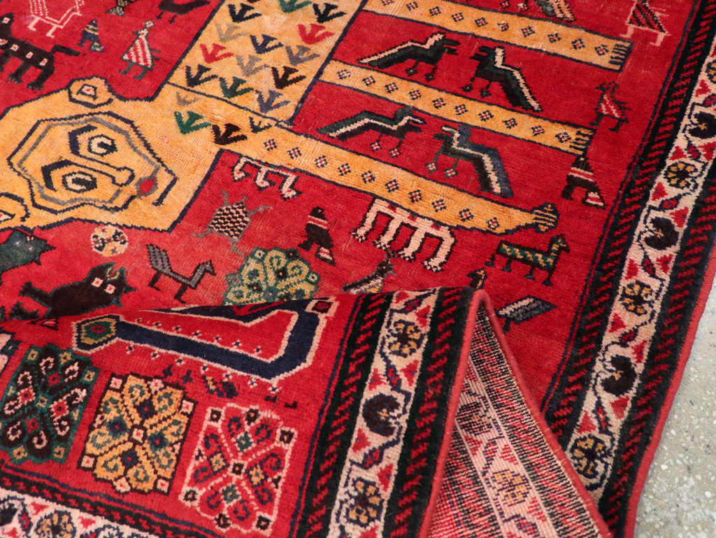 Vintage Persian Pictorial Afshar Accent Rug, No.25541 - Galerie Shabab