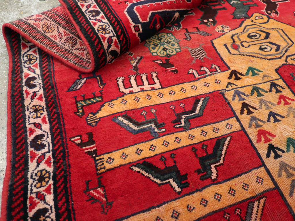 Vintage Persian Pictorial Afshar Accent Rug, No.25541 - Galerie Shabab