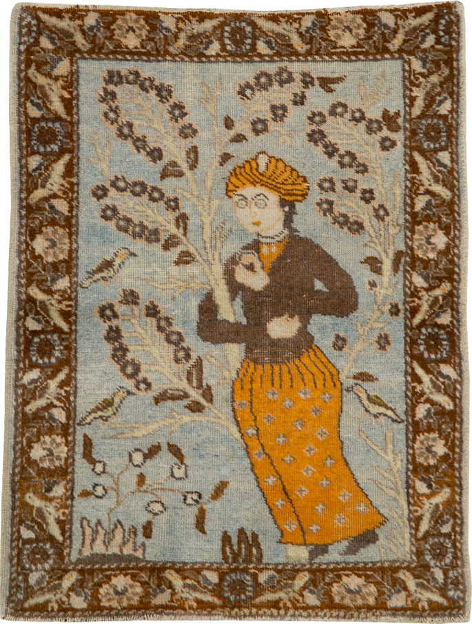 Vintage Persian Tabriz Pictorial Rug, No.25582 - Galerie Shabab