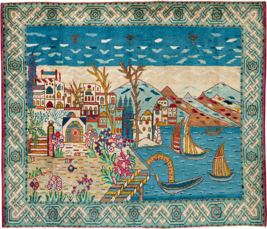 Vintage Tabriz Pictorial Rug, No.25597 - Galerie Shabab