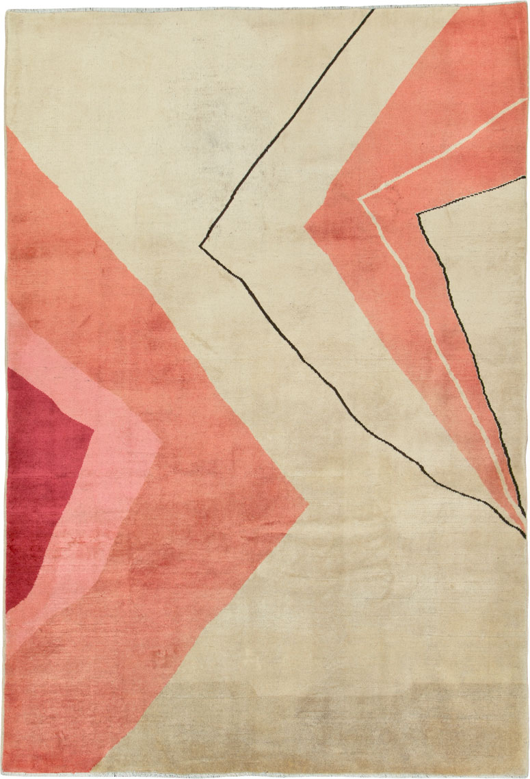 Vintage Modernist Mashad Carpet, No.25618 - Galerie Shabab