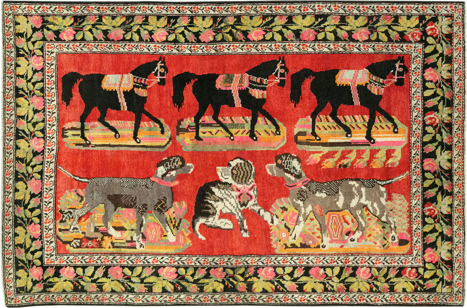 Vintage Caucasian Karabagh Pictorial Accent Rug, No.25651 - Galerie Shabab