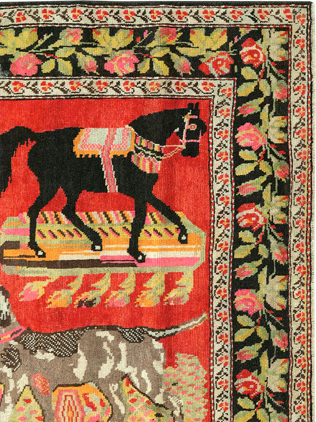 Vintage Caucasian Karabagh Pictorial Accent Rug, No.25651 - Galerie Shabab
