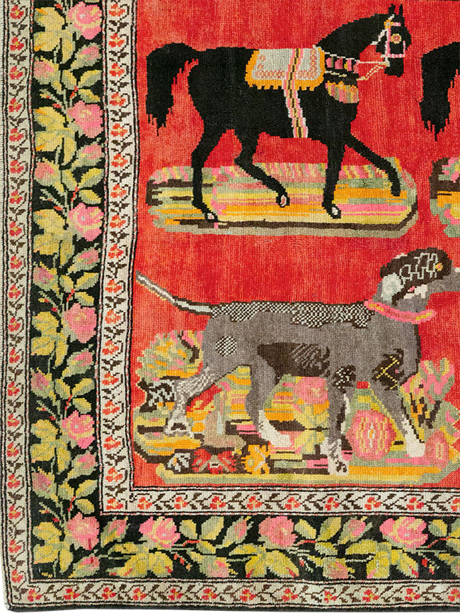 Vintage Caucasian Karabagh Pictorial Accent Rug, No.25651 - Galerie Shabab