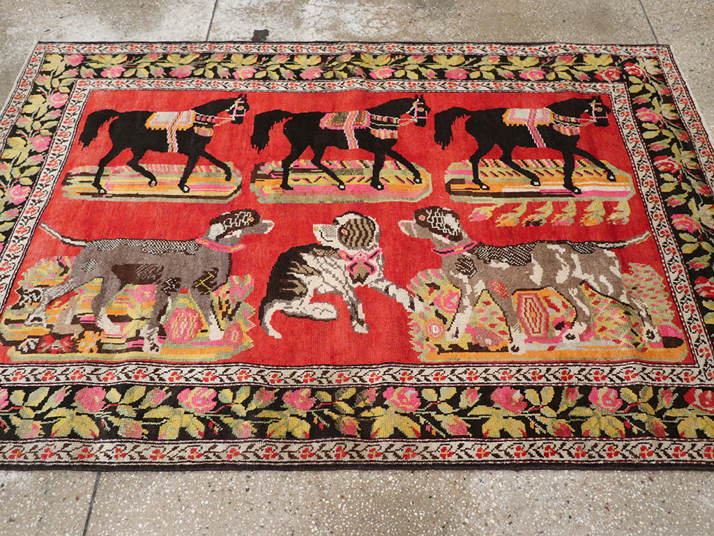 Vintage Caucasian Karabagh Pictorial Accent Rug, No.25651 - Galerie Shabab