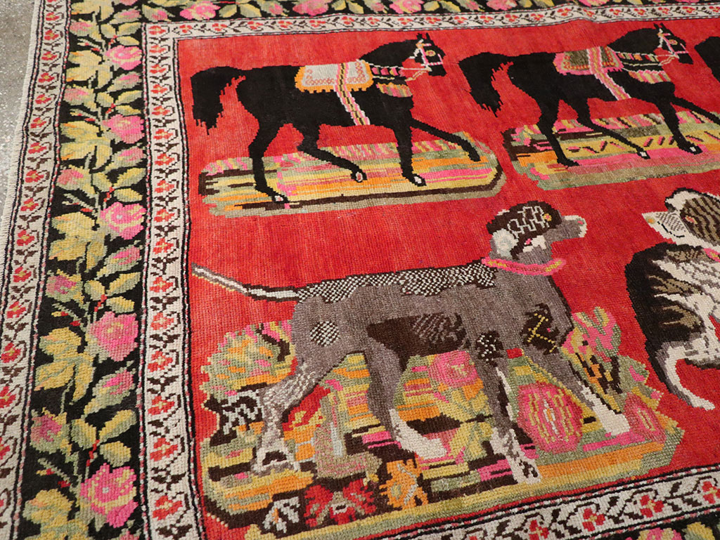 Vintage Caucasian Karabagh Pictorial Accent Rug, No.25651 - Galerie Shabab