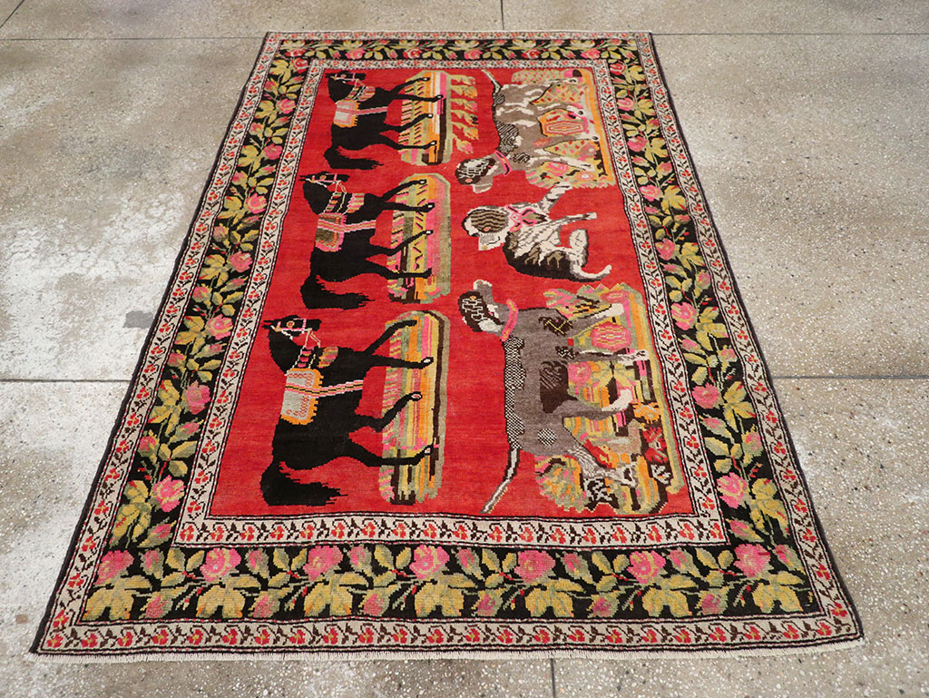 Vintage Caucasian Karabagh Pictorial Accent Rug, No.25651 - Galerie Shabab