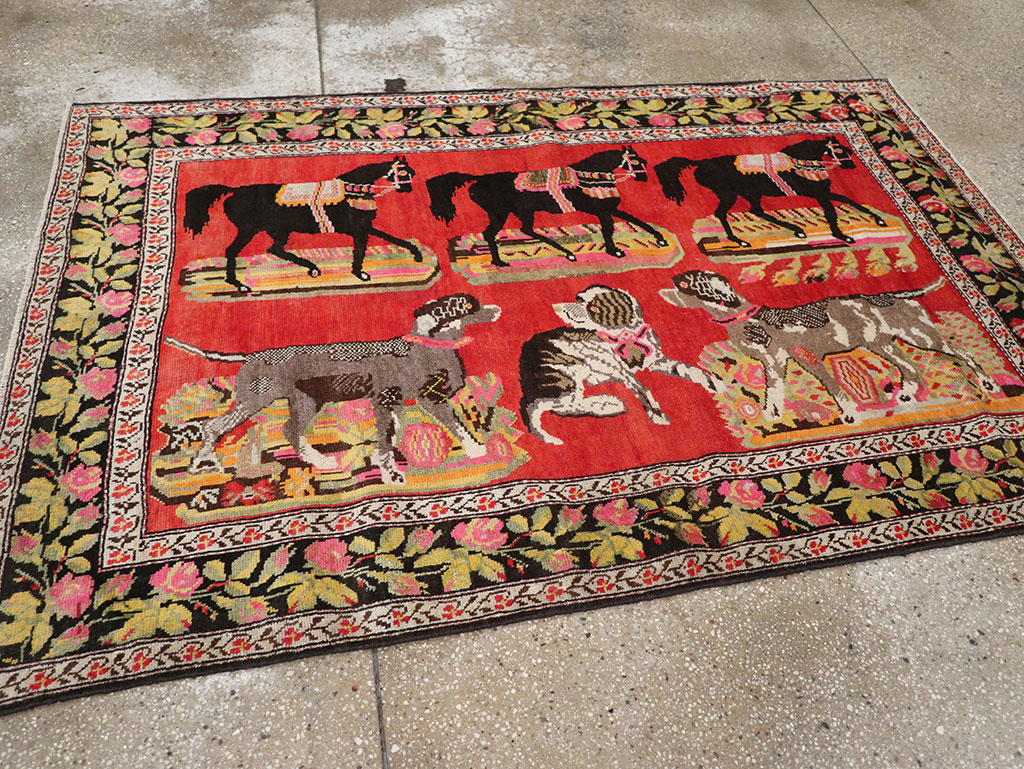 Vintage Caucasian Karabagh Pictorial Accent Rug, No.25651 - Galerie Shabab