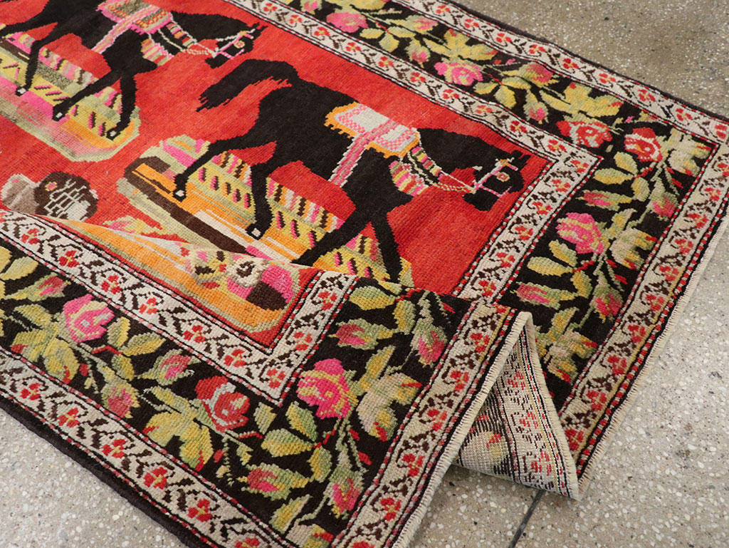 Vintage Caucasian Karabagh Pictorial Accent Rug, No.25651 - Galerie Shabab