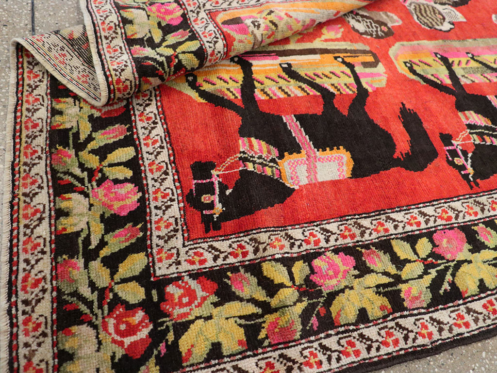 Vintage Caucasian Karabagh Pictorial Accent Rug, No.25651 - Galerie Shabab