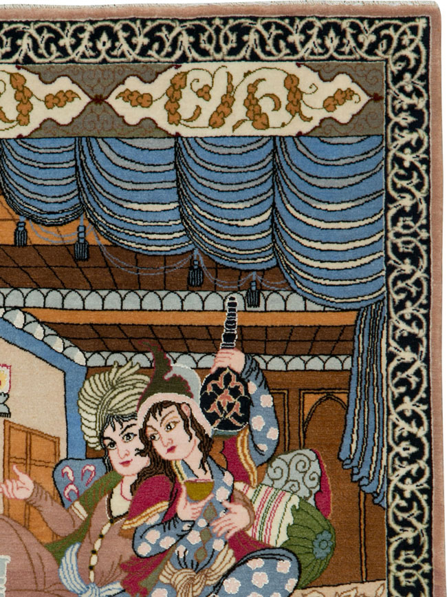 Vintage Persian Isfahan Pictorial Rug, No.25669 - Galerie Shabab