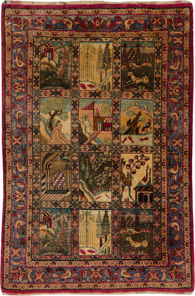 Antique Persian Kashan Silk Pictorial Rug, No.25682 - Galerie Shabab