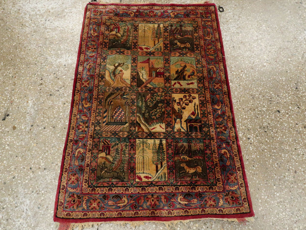 Antique Persian Kashan Silk Pictorial Rug, No.25682 - Galerie Shabab