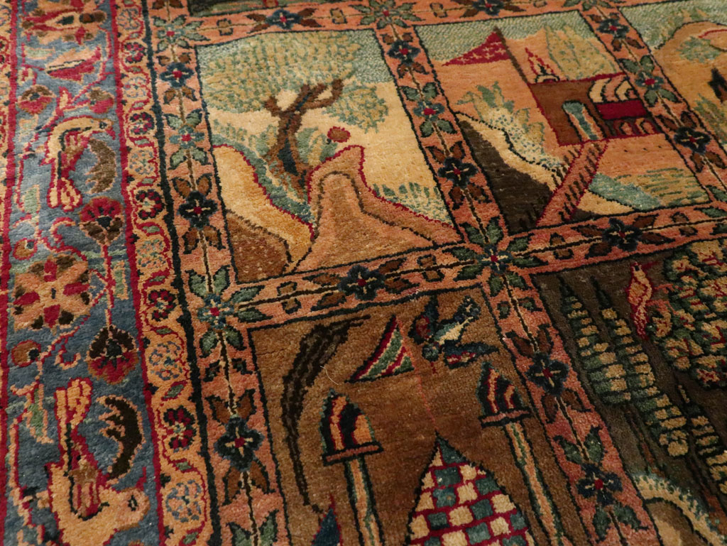 Antique Persian Kashan Silk Pictorial Rug, No.25682 - Galerie Shabab