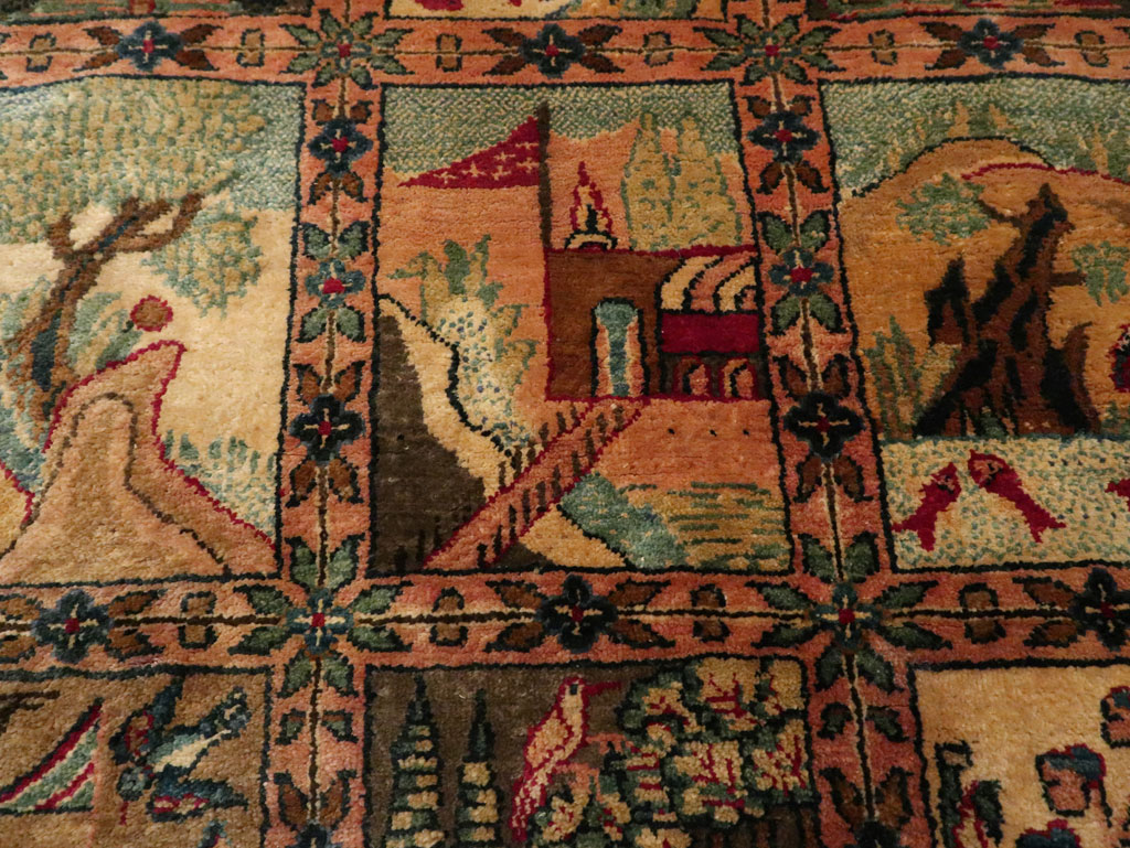 Antique Persian Kashan Silk Pictorial Rug, No.25682 - Galerie Shabab