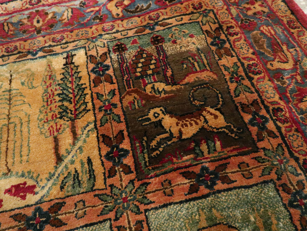 Antique Persian Kashan Silk Pictorial Rug, No.25682 - Galerie Shabab