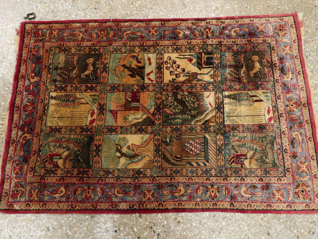 Antique Persian Kashan Silk Pictorial Rug, No.25682 - Galerie Shabab