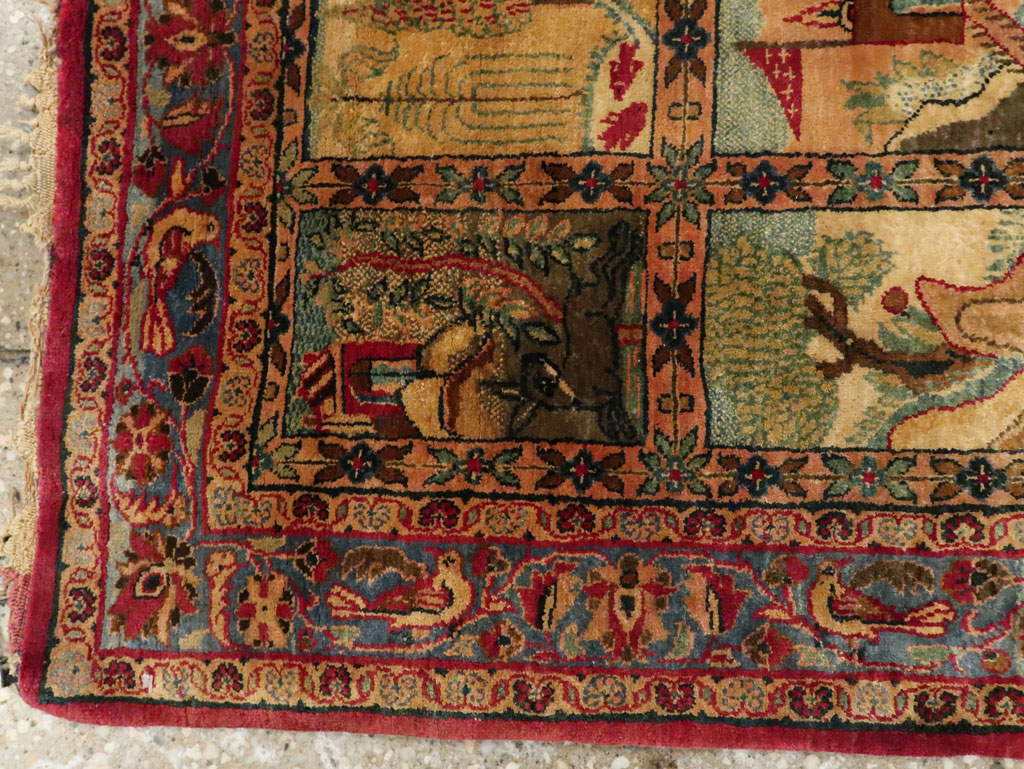 Antique Persian Kashan Silk Pictorial Rug, No.25682 - Galerie Shabab