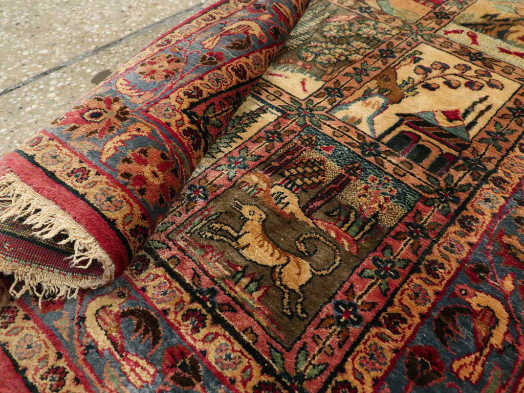 Antique Persian Kashan Silk Pictorial Rug, No.25682 - Galerie Shabab