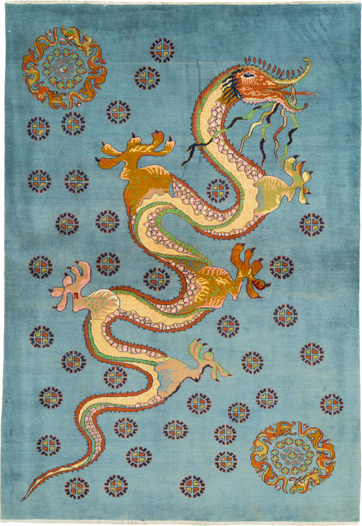 Vintage Persian Dragon Mashad Pictorial Rug, No.25698 - Galerie Shabab