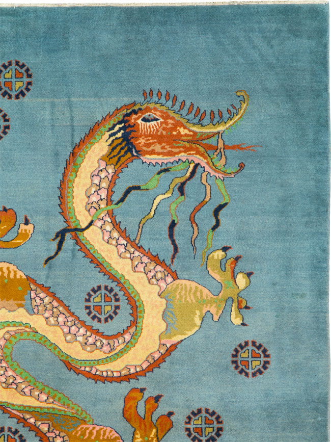 Vintage Persian Dragon Mashad Pictorial Rug, No.25698 - Galerie Shabab