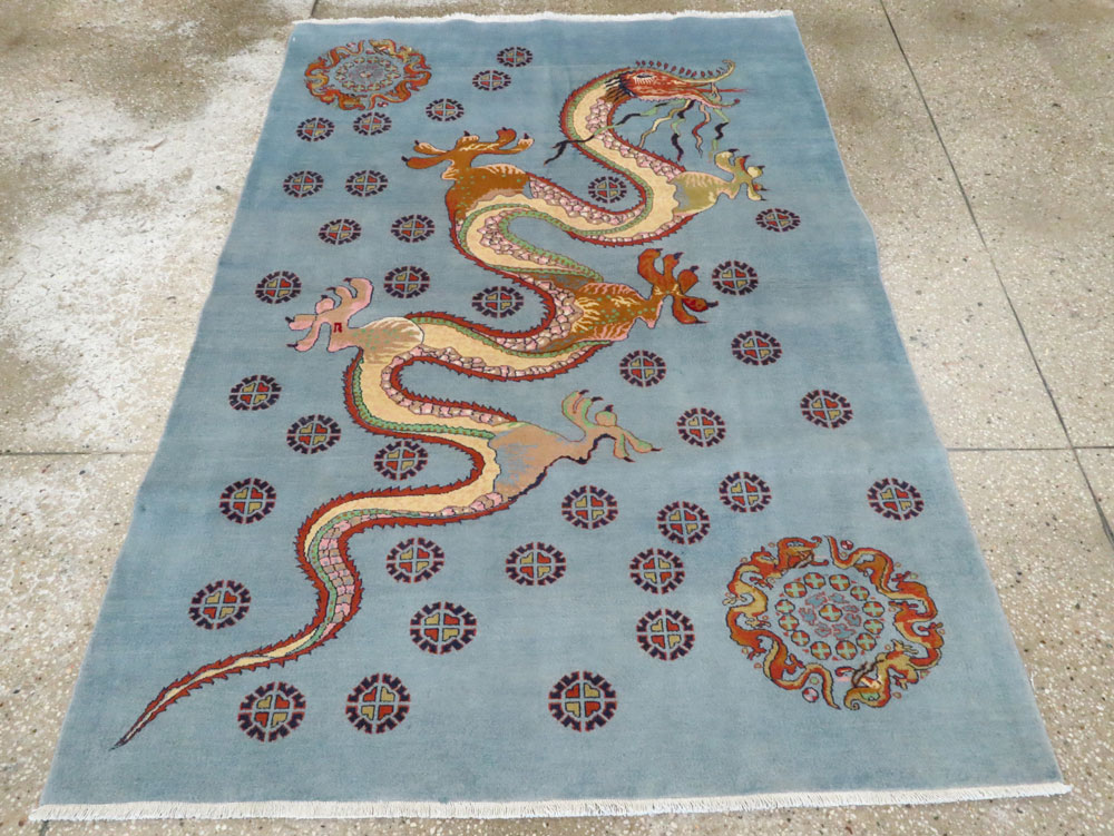 Vintage Persian Dragon Mashad Pictorial Rug, No.25698 - Galerie Shabab