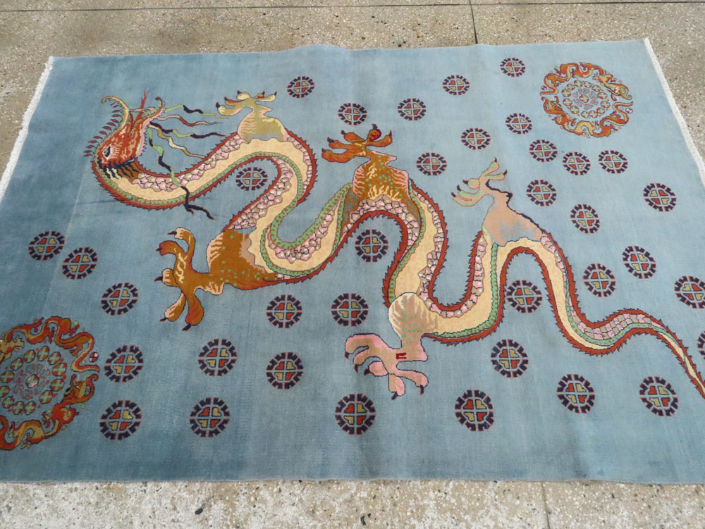 Vintage Persian Dragon Mashad Pictorial Rug, No.25698 - Galerie Shabab