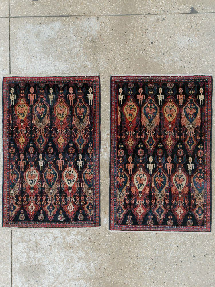 Vintage Persian Senneh Pictorial Rug (Pair: 1 of 2), No.25705 - Galerie Shabab