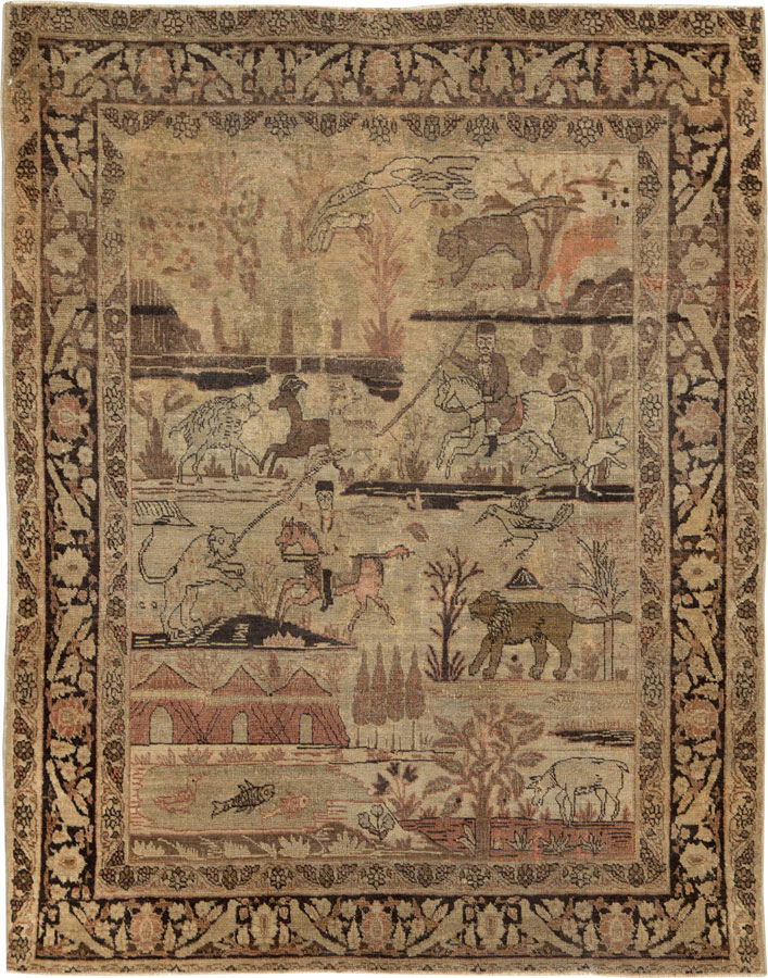 Antique Persian Pictorial Tabriz Rug, No.25828 - Galerie Shabab