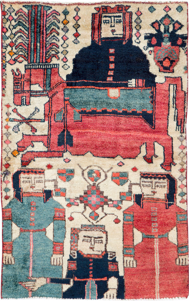 Vintage Persian Pictorial Bakhtiari Throw Rug, No.25861 - Galerie Shabab