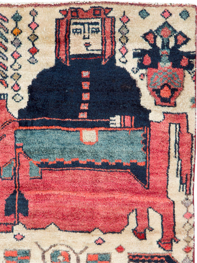 Vintage Persian Pictorial Bakhtiari Throw Rug, No.25861 - Galerie Shabab