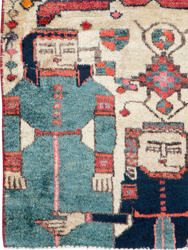 Vintage Persian Pictorial Bakhtiari Throw Rug, No.25861 - Galerie Shabab