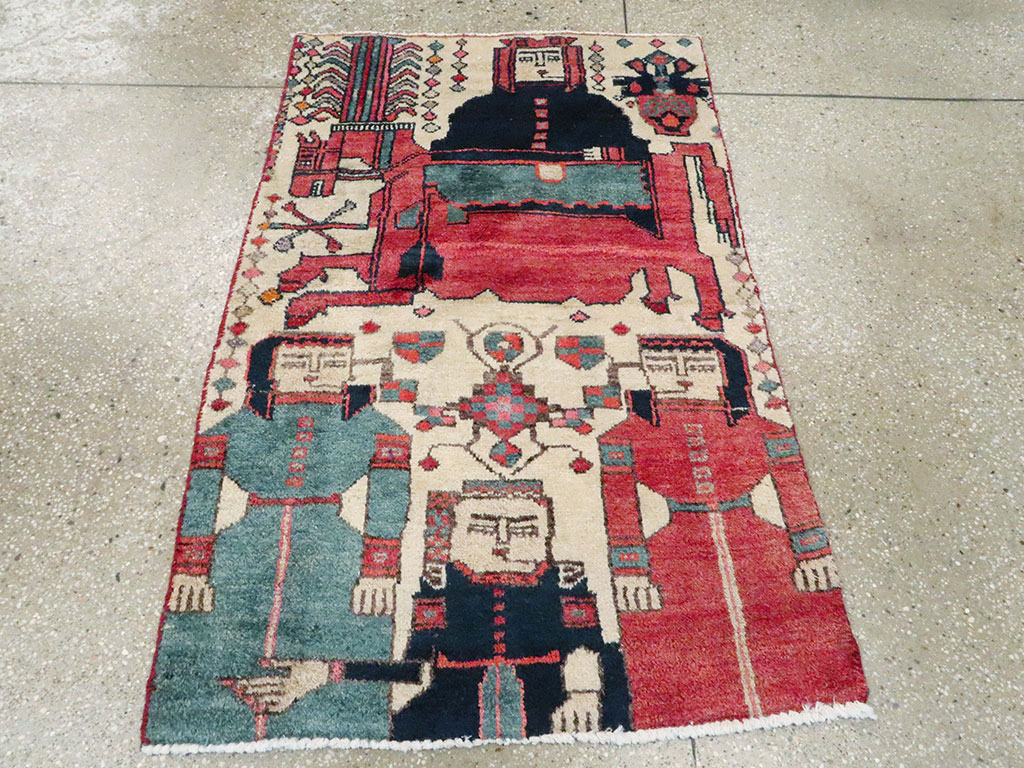 Vintage Persian Pictorial Bakhtiari Throw Rug, No.25861 - Galerie Shabab