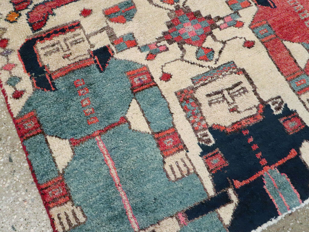 Vintage Persian Pictorial Bakhtiari Throw Rug, No.25861 - Galerie Shabab