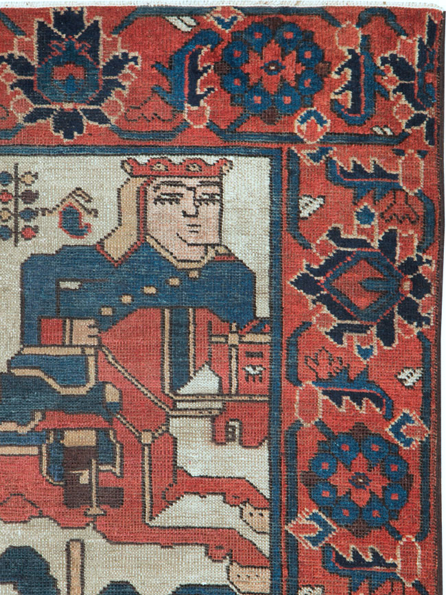 Vintage Persian Bakhtiari Pictorial Throw Rug, No.25872 - Galerie Shabab