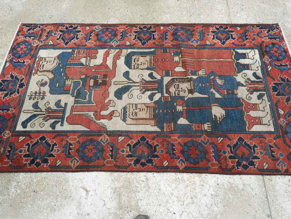 Vintage Persian Bakhtiari Pictorial Throw Rug, No.25872 - Galerie Shabab