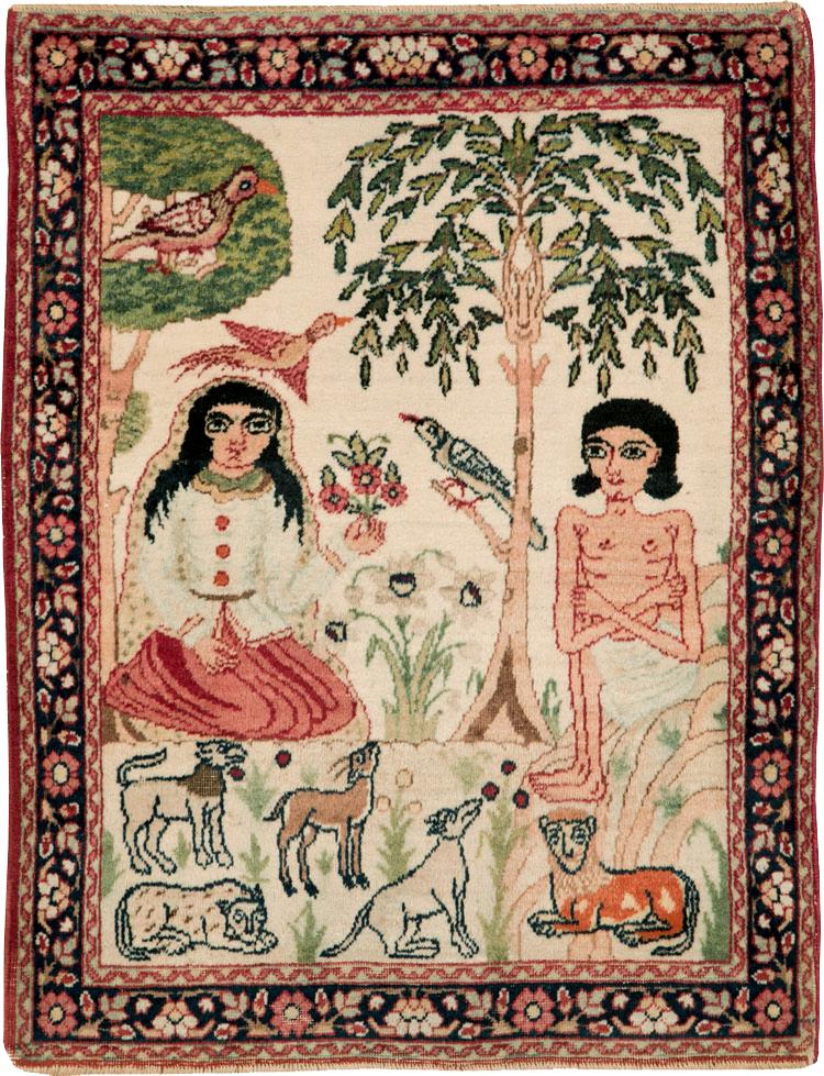 Antique Persian Lavar Kerman Pictorial Rug, No.25999 - Galerie Shabab