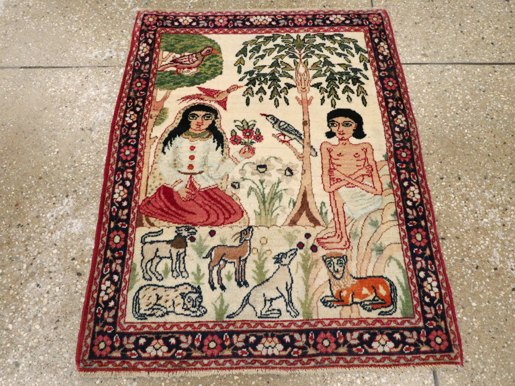 Antique Persian Lavar Kerman Pictorial Rug, No.25999 - Galerie Shabab