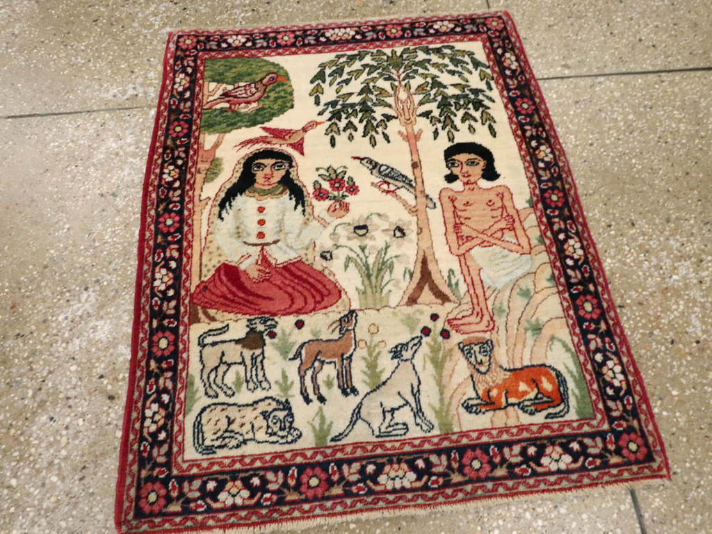 Antique Persian Lavar Kerman Pictorial Rug, No.25999 - Galerie Shabab