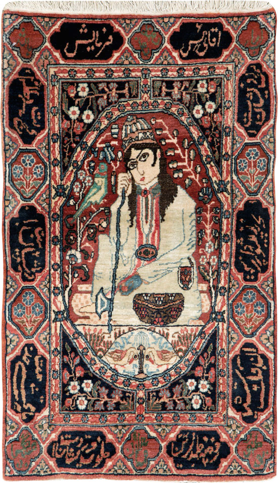 Antique Persian Dabir Kashan Pictorial Rug, No.26002 - Galerie Shabab