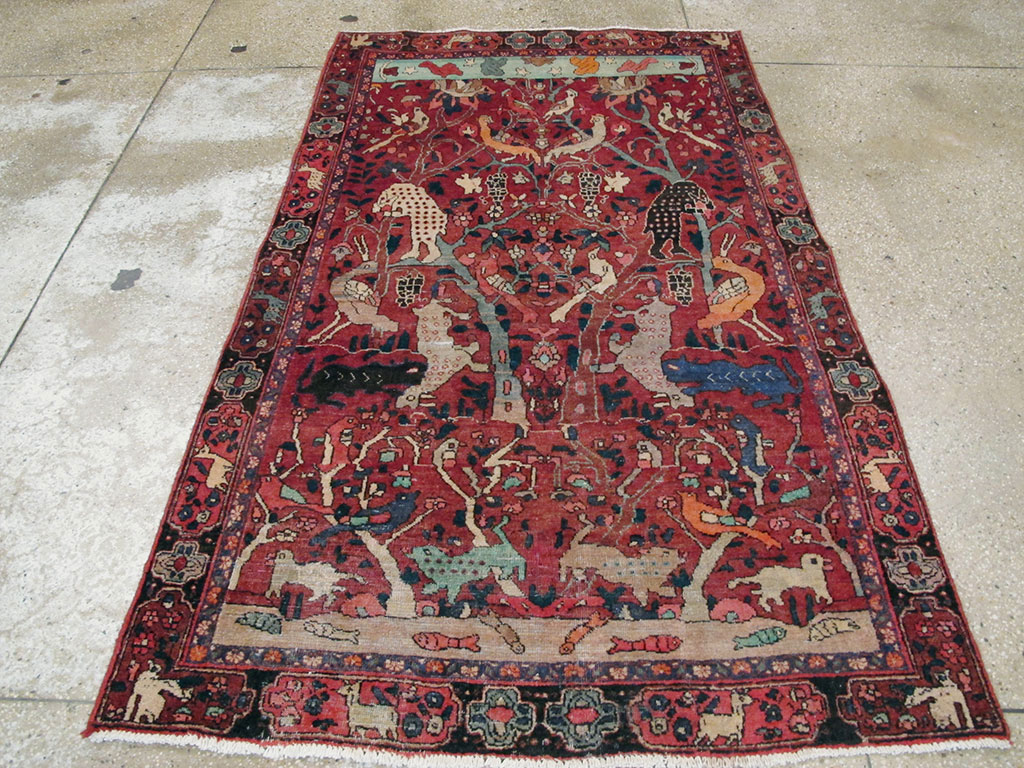 Vintage Persian Tabriz Pictorial Accent Rug, No.26003 - Galerie Shabab