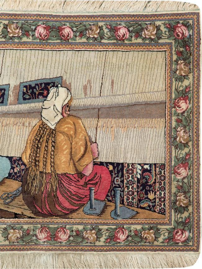 Vintage Persian Tabriz Pictorial Rug, No.26005 - Galerie Shabab