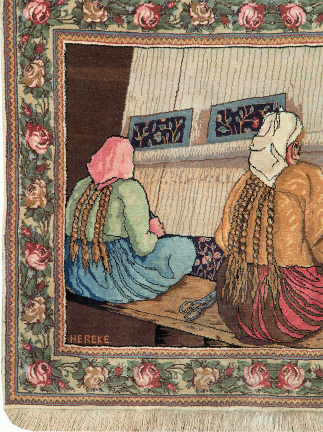 Vintage Persian Tabriz Pictorial Rug, No.26005 - Galerie Shabab
