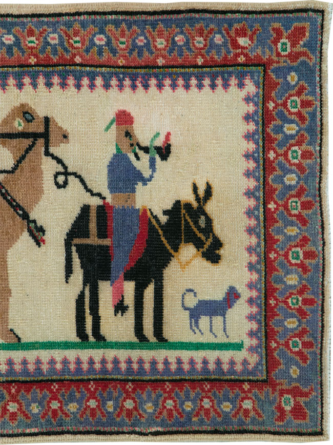 Vintage Turkish Anatolian Pictorial Throw Rug, No.26021 - Galerie Shabab