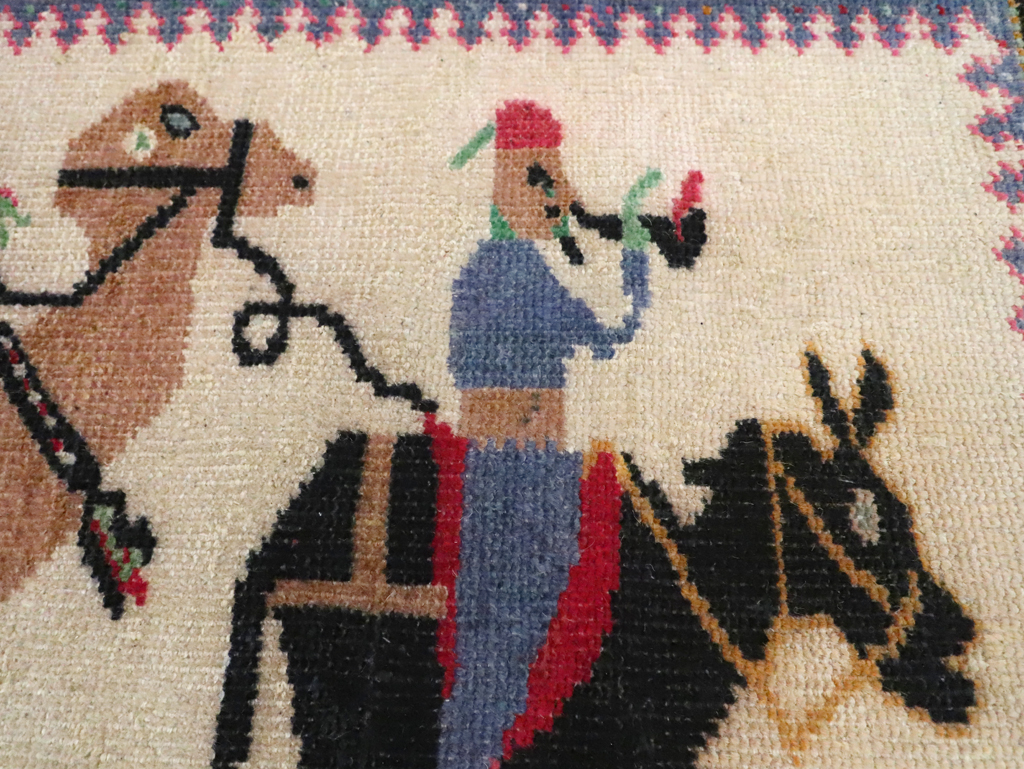 Vintage Turkish Anatolian Pictorial Throw Rug, No.26021 - Galerie Shabab