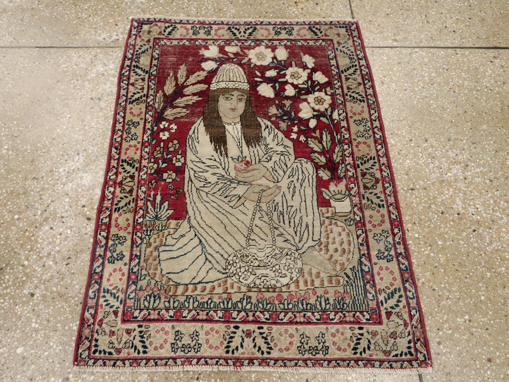 Antique Persian Pictorial Lavar Kerman Rug, No.26026 - Galerie Shabab